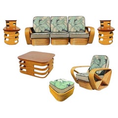 Restored Mid-Century Rattan and Mahogany Living Room Set
