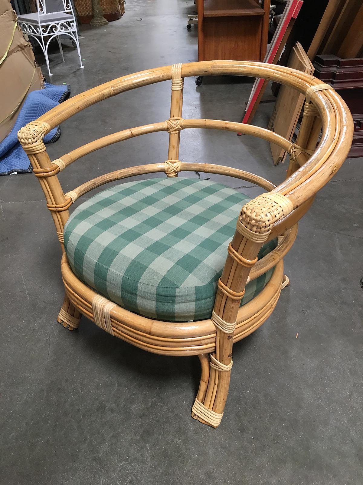 American Restored Mid-Century Rattan Barrel Shaped Armchair with Skeleton Arms, Set of 5