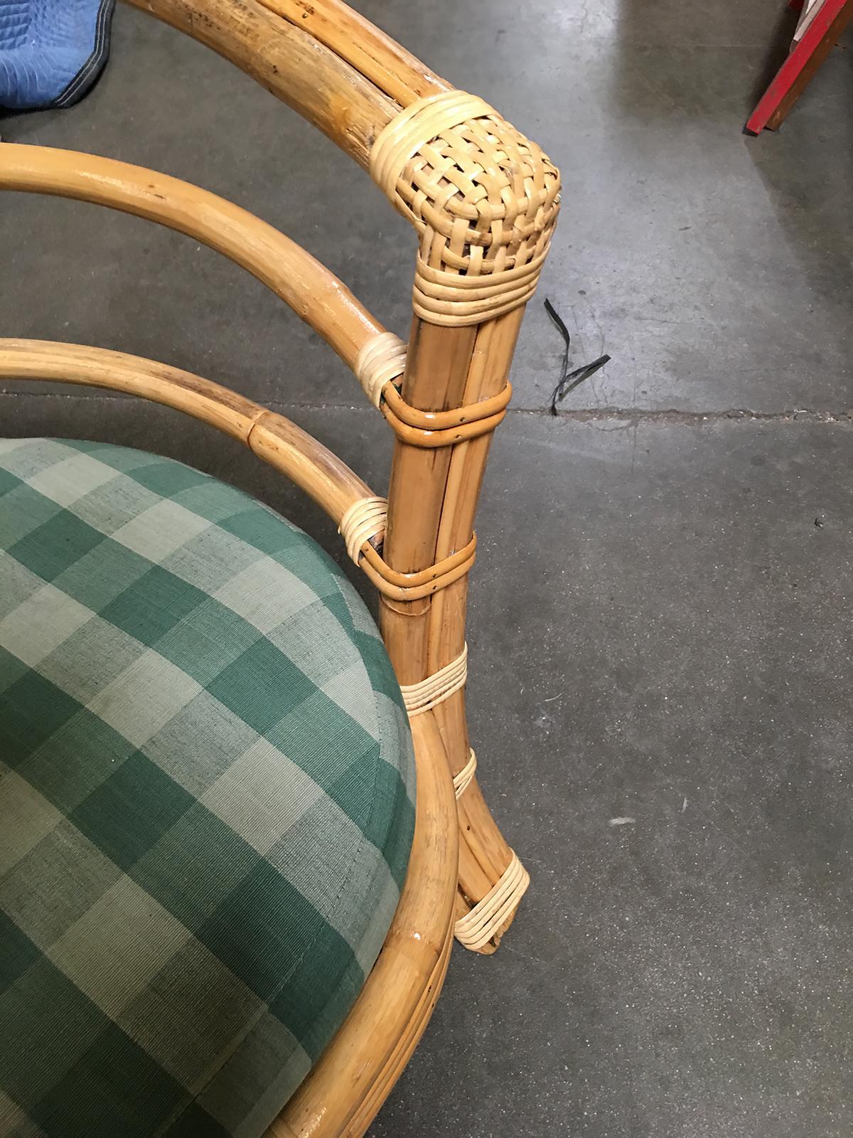 Restored Mid-Century Rattan Barrel Shaped Armchair with Skeleton Arms, Set of 5 In Excellent Condition In Van Nuys, CA