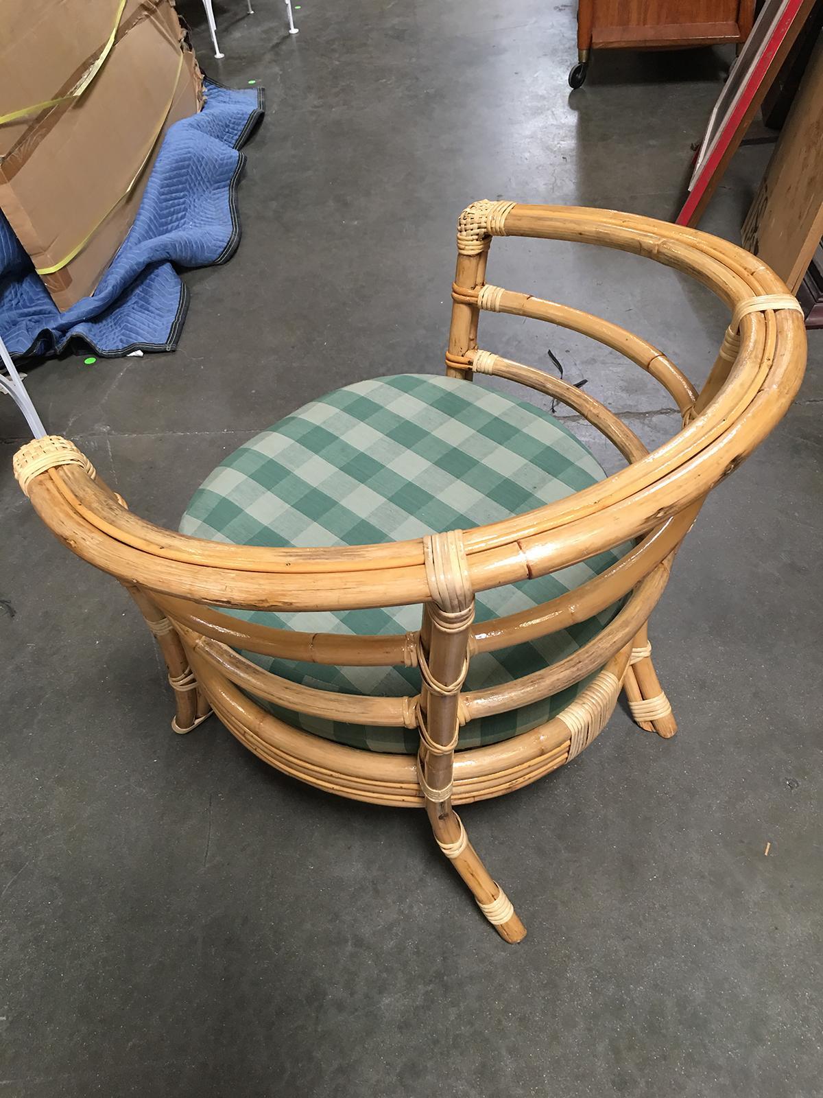 Mid-20th Century Restored Mid-Century Rattan Barrel Shaped Armchair with Skeleton Arms, Set of 5