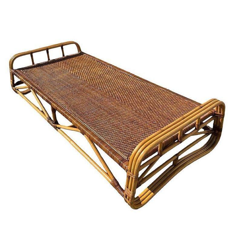 American Restored Mid-Century Rattan Day Bed Frame w/ Woven Top
