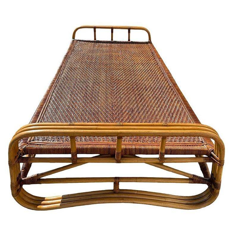 Restored Mid-Century Rattan Day Bed Frame w/ Woven Top 1