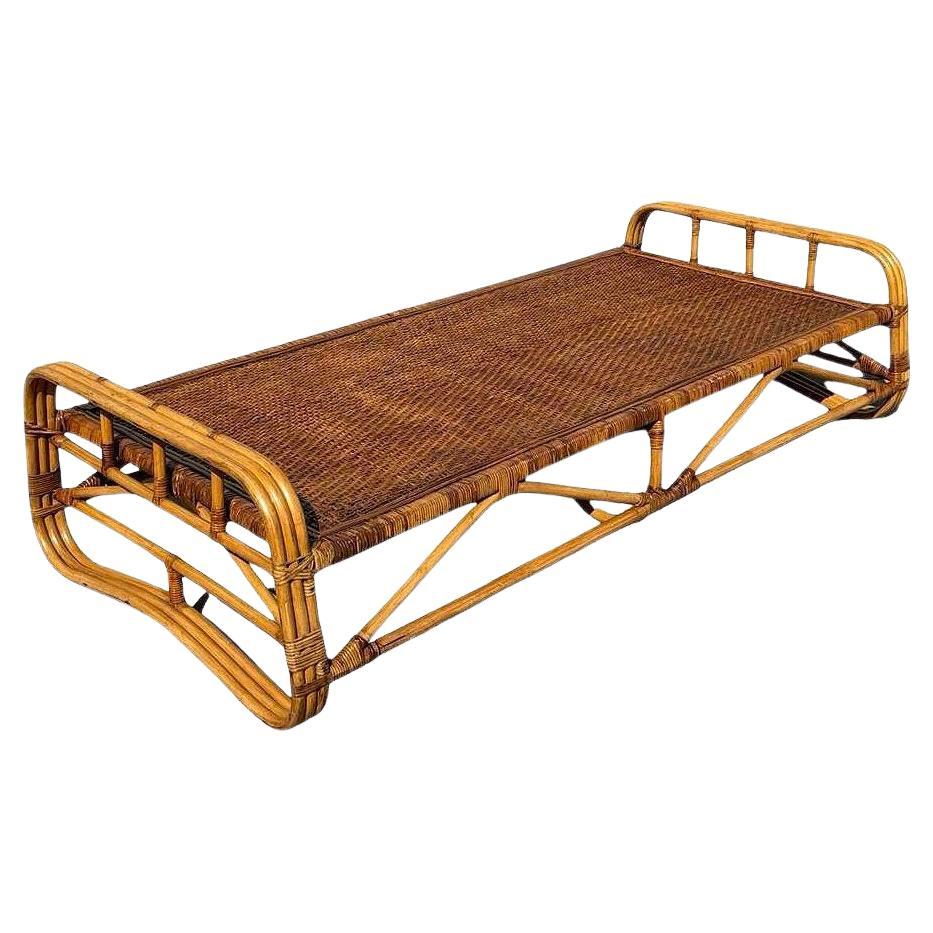 Restored Mid-Century Rattan Day Bed Frame w/ Woven Top