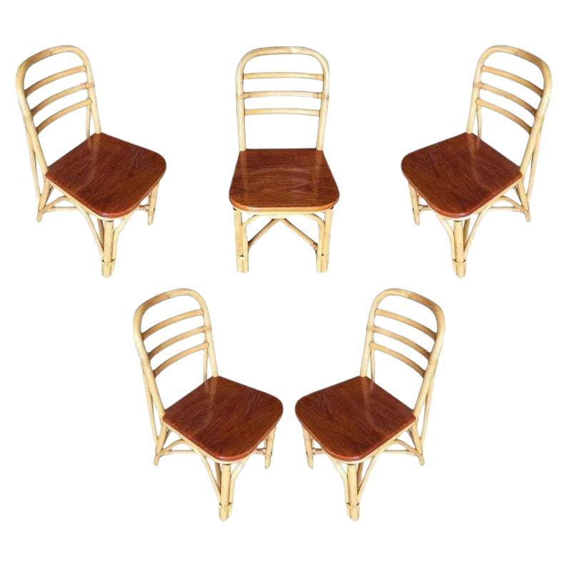 Restored Rattan Dining Side Chair with Round Woven Wicker Seat, Set of Six For Sale at 1stDibs