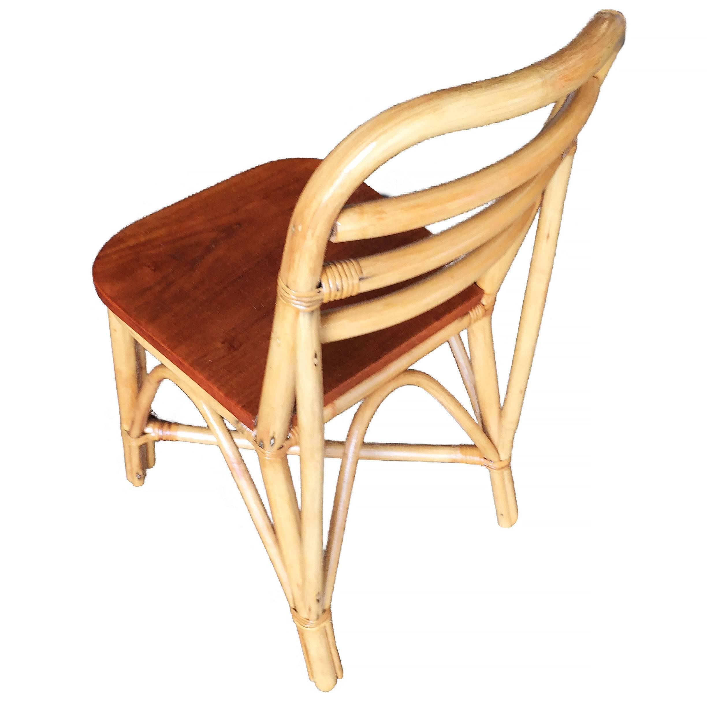 Mid-Century Modern Restored Midcentury Rattan Dining Side Chair with Mahogany Seat, Set of Six