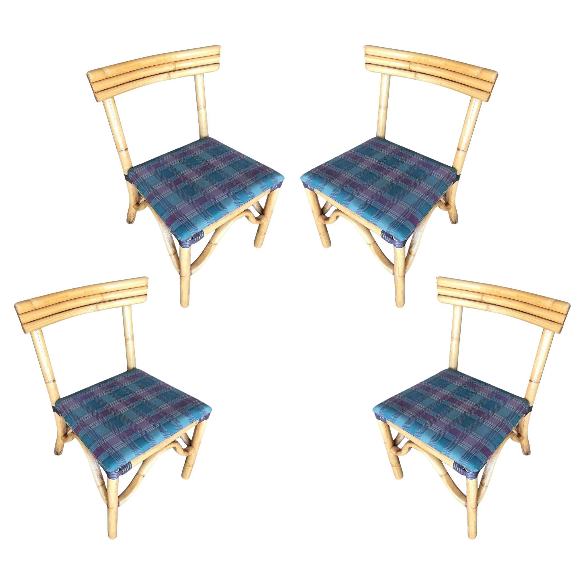 Restored Midcentury Rattan Dining Side Chair with Three-Strand Back, Set of 4