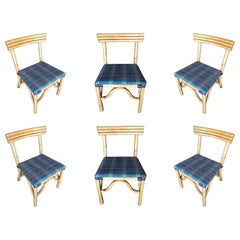 Retro Restored Midcentury Rattan Dining Side Chair with Three-Strand Back, Set of Six