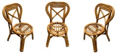 Restored Mid-century Rattan Dining Side Chairs with Heart Back