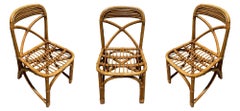 Restored Mid-century Rattan Dining Side Chairs with "X" Back