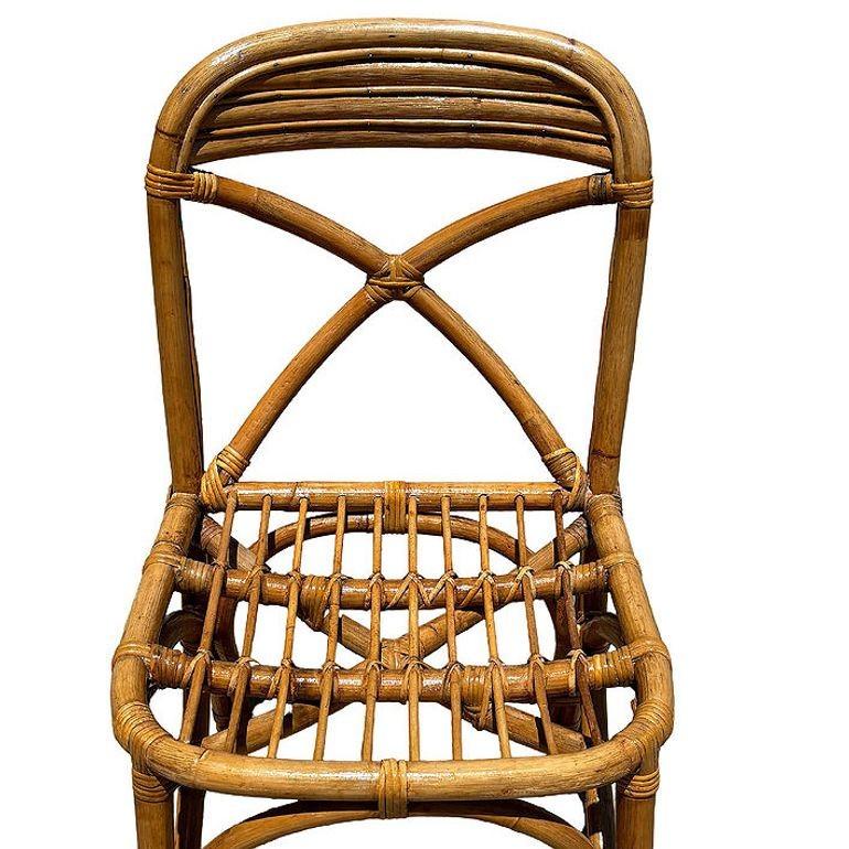Tessuto Sedie da pranzo in rattan restaurate della metà del secolo scorso con schienale a X in vendita