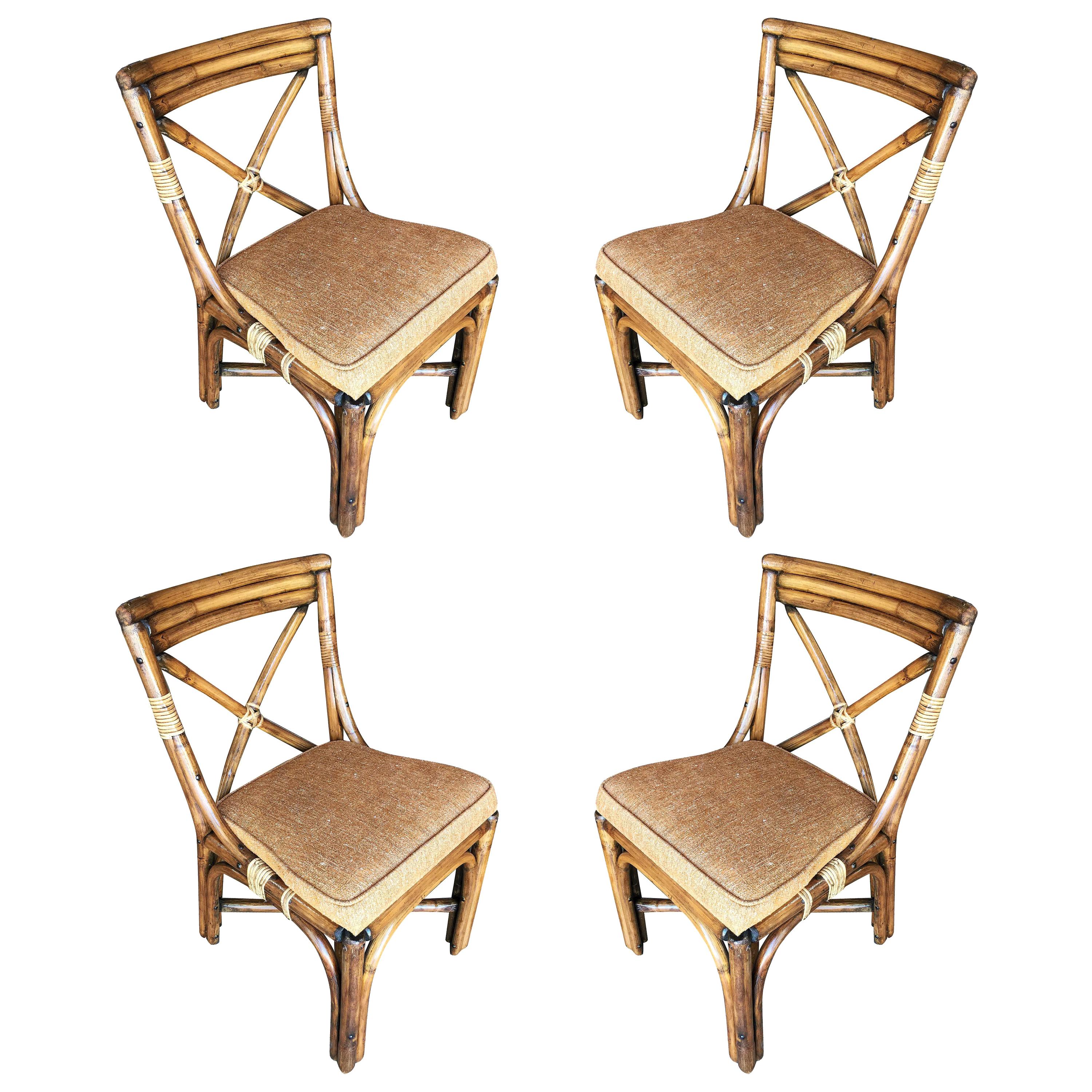 Restored Midcentury Rattan Table with Chairs Dining Set For Sale at 1stDibs