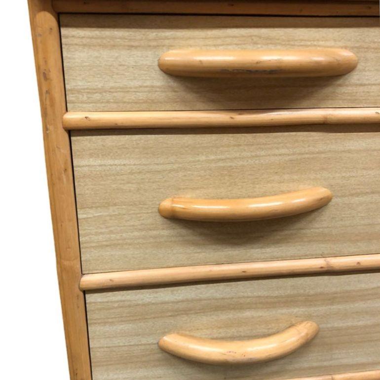 Restored Mid Century Rattan Dresser/Vanity Bedroom Set For Sale 8