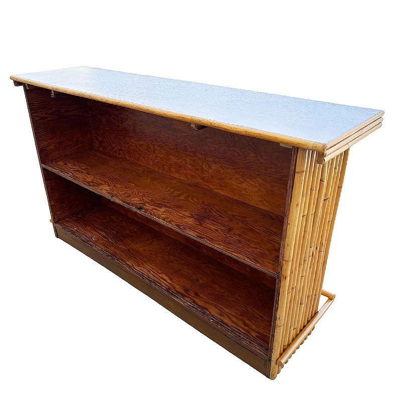 Mid-20th Century Restored Mid-century Rattan & Mahogany Bar w/ Foot Rest For Sale