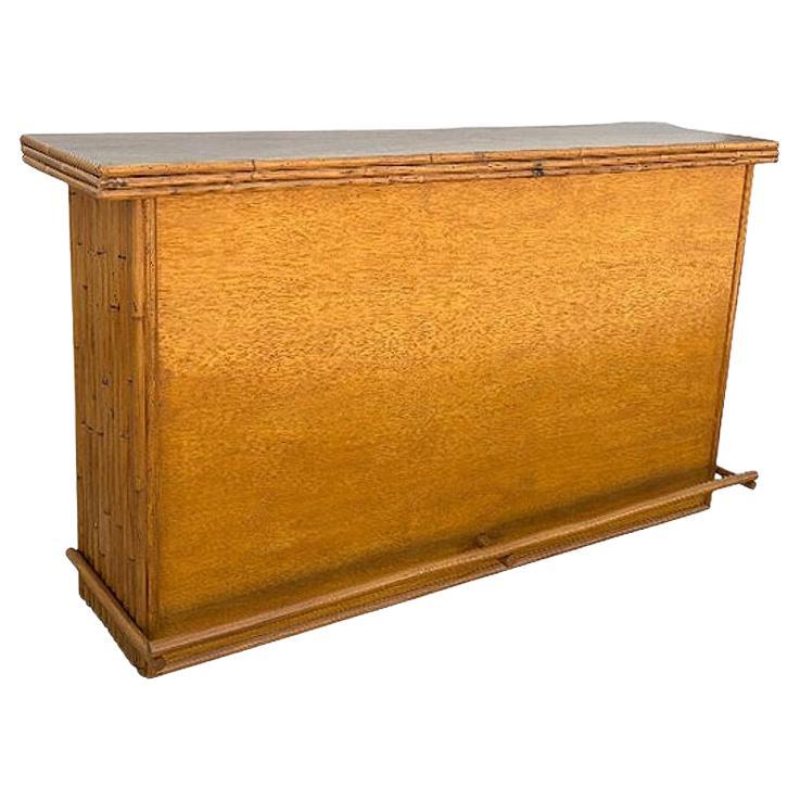 Restored Mid-century Rattan & Mahogany Bar w/ Foot Rest