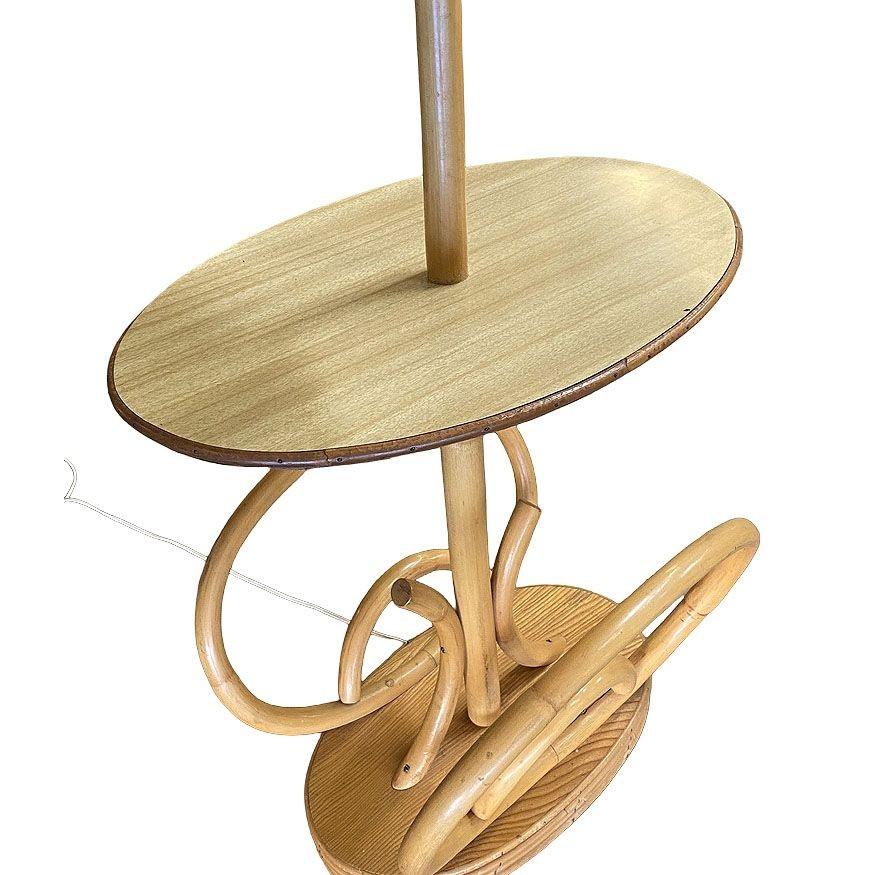 Mid-20th Century Restored Rare Mid Century Rattan Pole Floor Lamp & Drink Stand w Magazine Holder For Sale