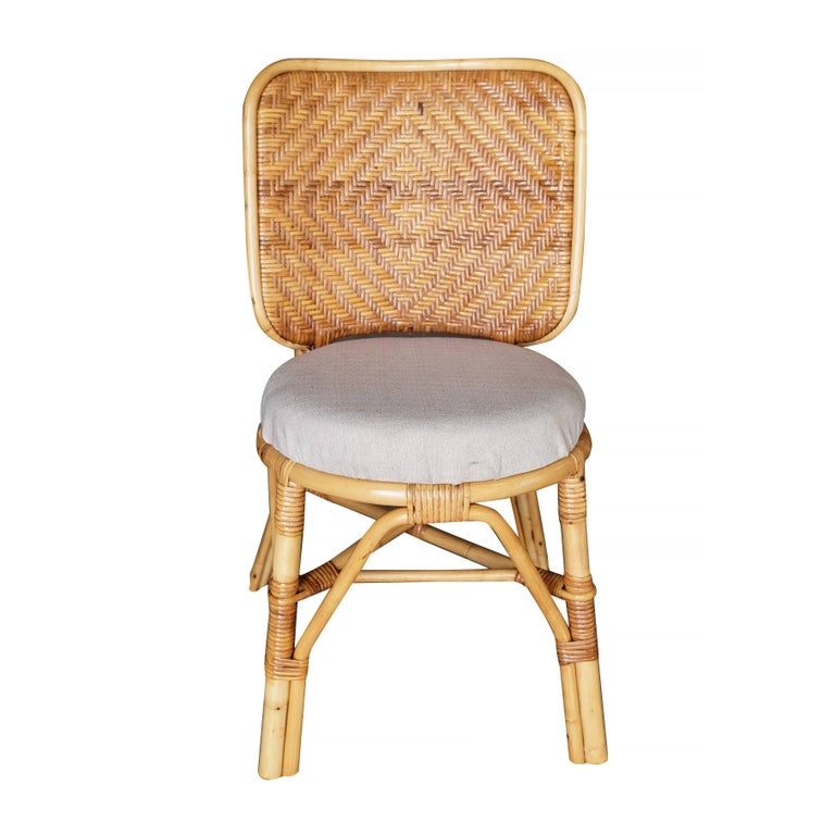 Restored Midcentury Rattan Side Chair with Large Wicker Fan Back, Pair at 1stdibs