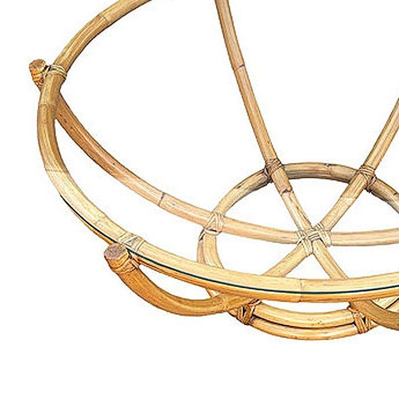Metà XX secolo Tavolino in rattan a sei fili con piano in vetro, restaurato, della metà del secolo scorso in vendita