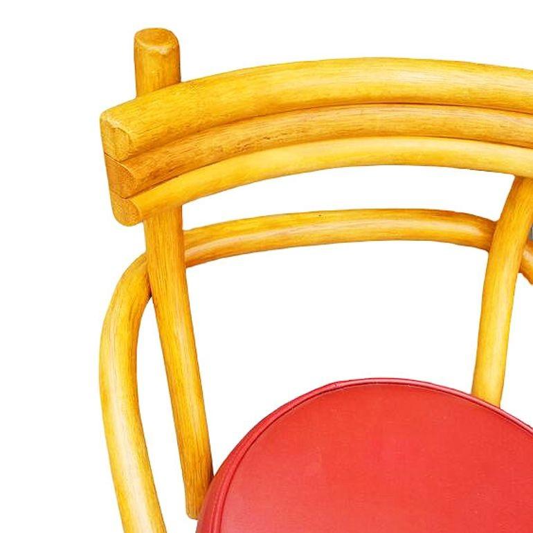 Naugahyde Restored Mid-century Rattan Stacked Bar Swivel Stools w/ Red Seat , Set of 4 For Sale