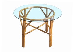Restored Mid-century Rattan Table with Chairs Dining Set