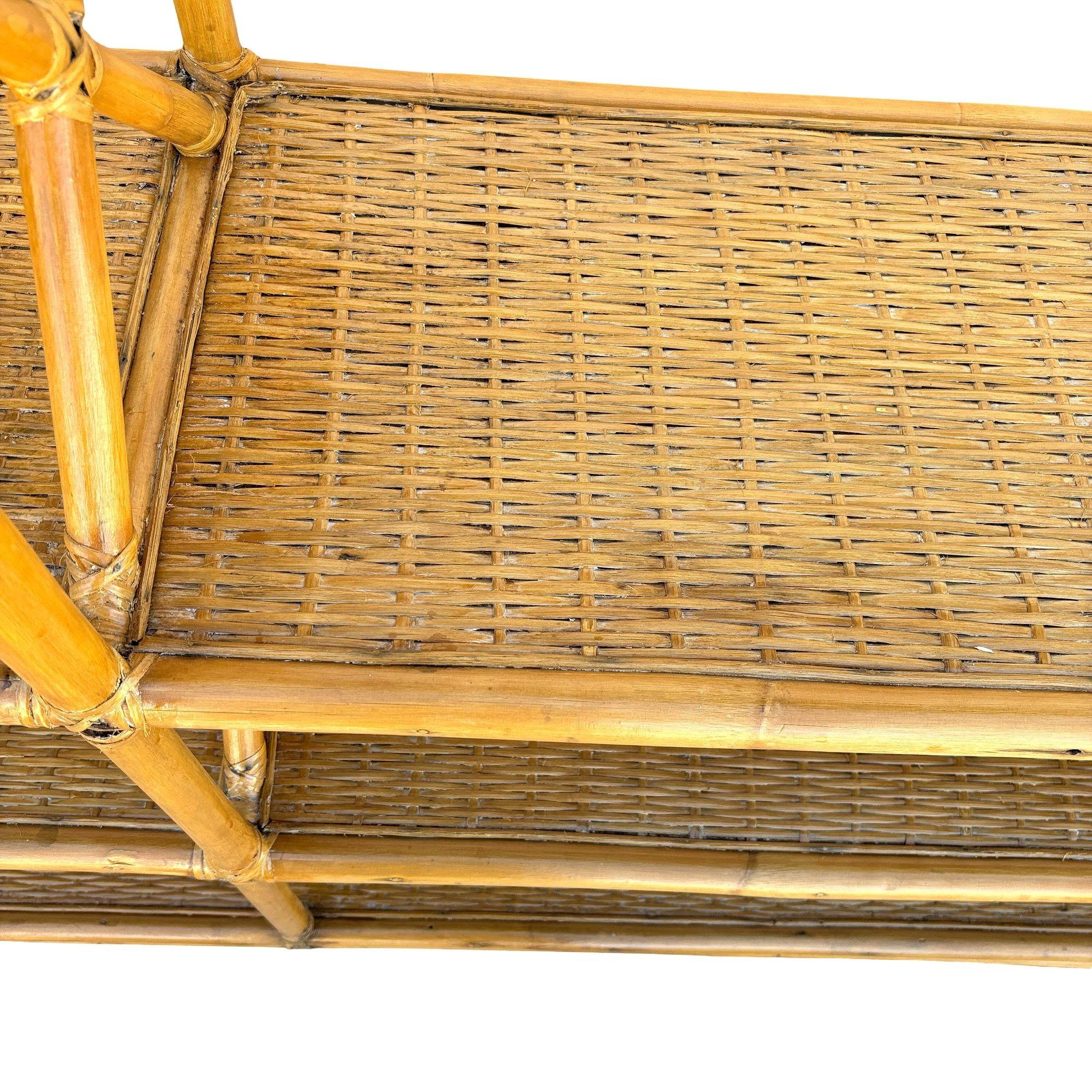 Mid-20th Century Restored Mid-century Rattan Ten-Tier Display Shelf Wall Etagere Unit w/ Cabinet For Sale