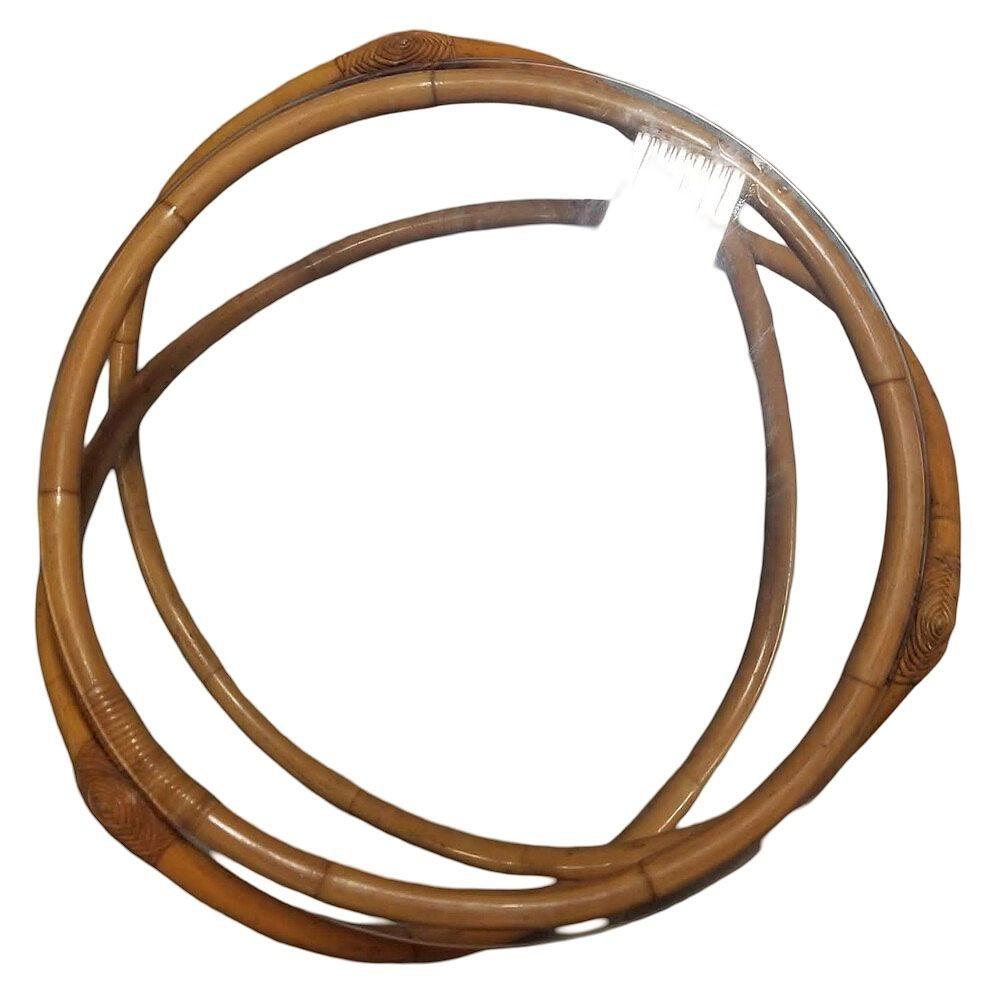American Restored Mid-Century Rattan & Wicker Gyroscope Round Coffee Table w/ Glass Top For Sale
