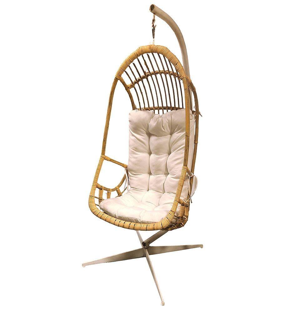 Chaise Cocoon Egg suspendue en rotin et osier du milieu du siècle restaurée avec Stand Excellent état - En vente à Van Nuys, CA