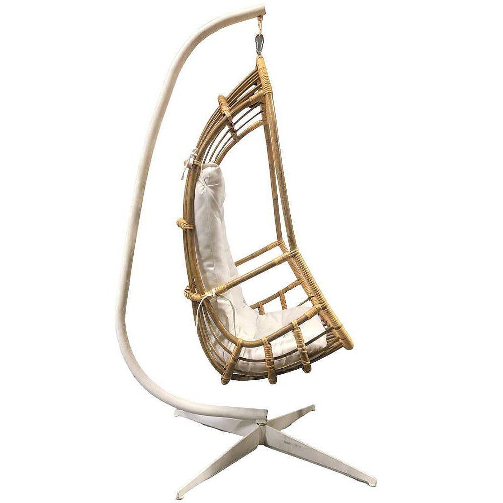 Acier Chaise Cocoon Egg suspendue en rotin et osier du milieu du siècle restaurée avec Stand en vente