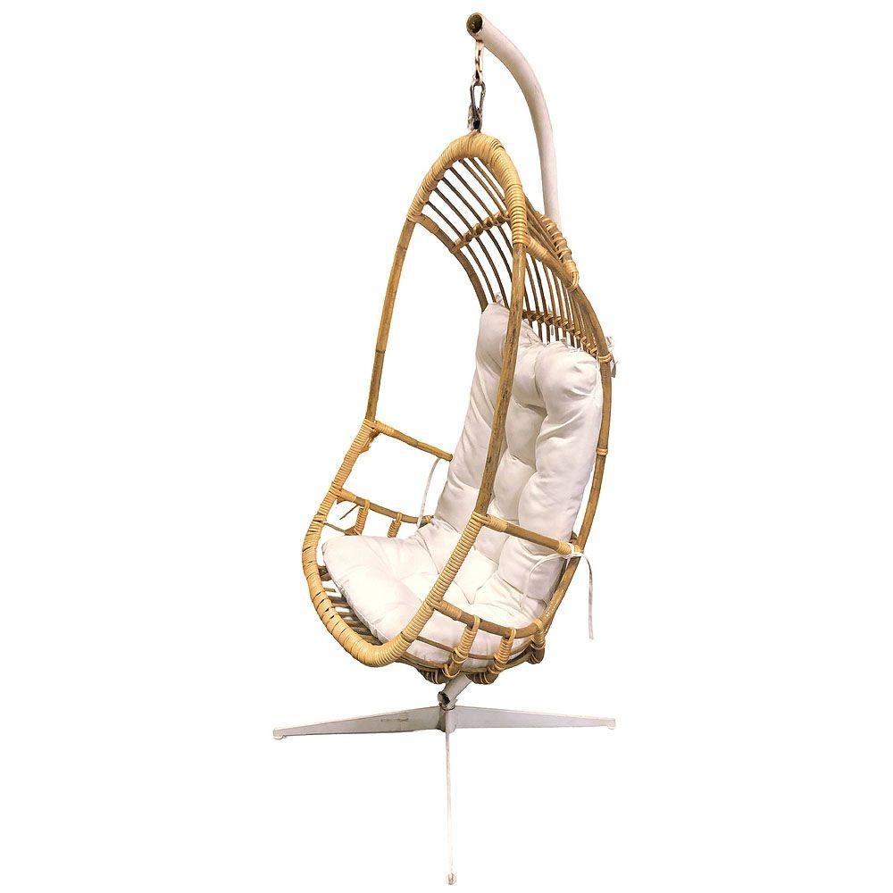 Chaise Cocoon Egg suspendue en rotin et osier du milieu du siècle restaurée avec Stand en vente 1