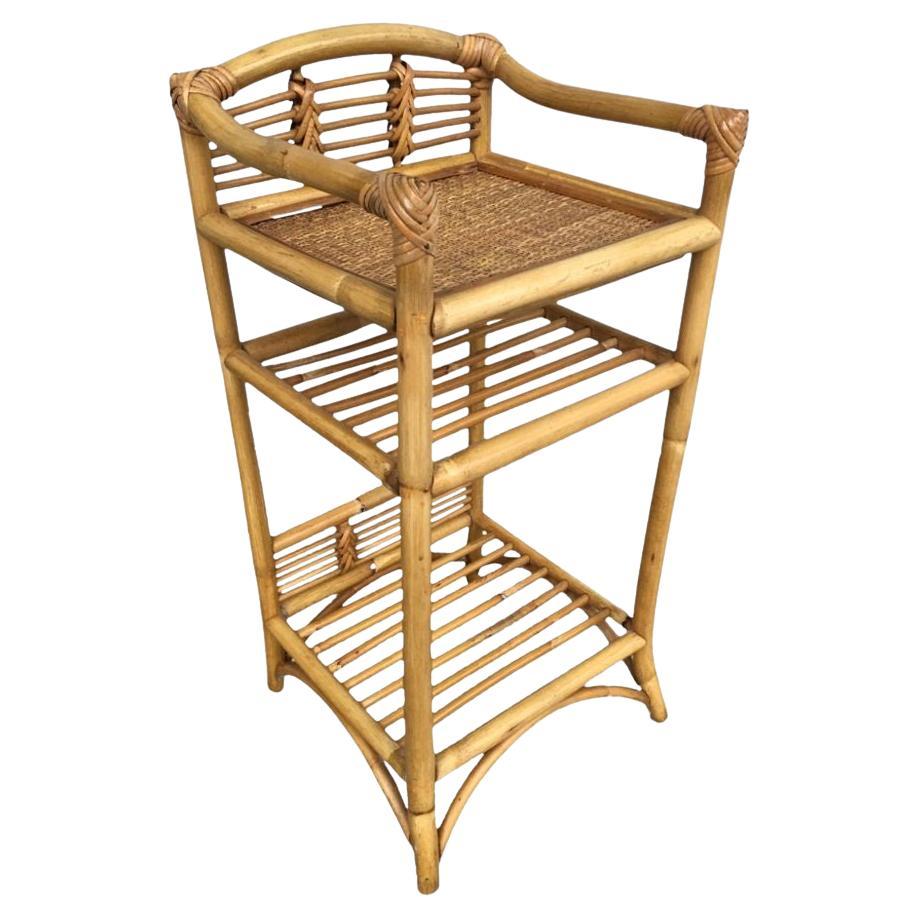 Restored Mid-century Rattan & Wicker Three-Tier Book/Magazine Holder