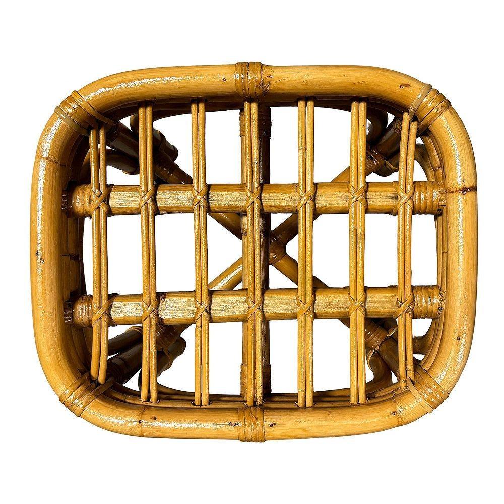 Milieu du XXe siècle Tabouret de coiffeuse de style mi-siècle restauré en rotin et osier arqué avec tissu palmier en vente