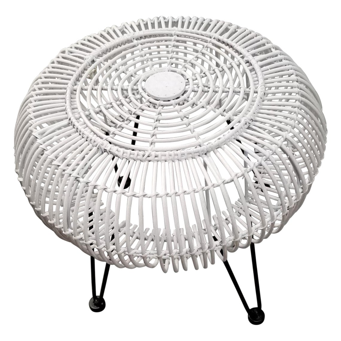 Restored Mid-century Reed Stick Rattan Ottoman Stool w/ Hairpin Legs