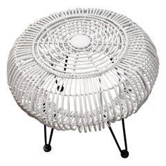 Restored Mid-century Reed Stick Rattan Ottoman Stool w/ Hairpin Legs