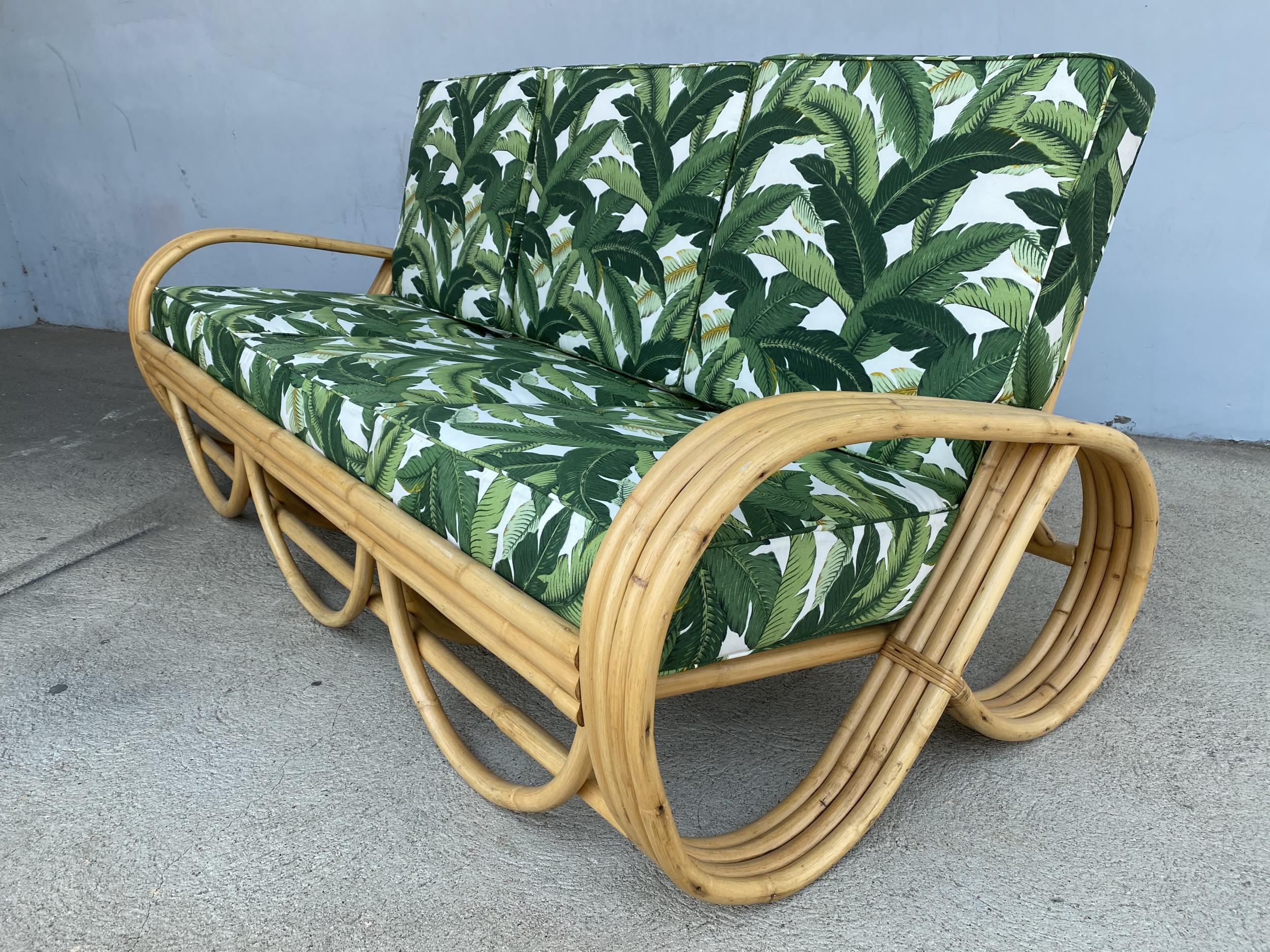 Mid-Century Modern Restored Mid Century Reverse Pretzel Rattan Sofa and Lounge Chair Set