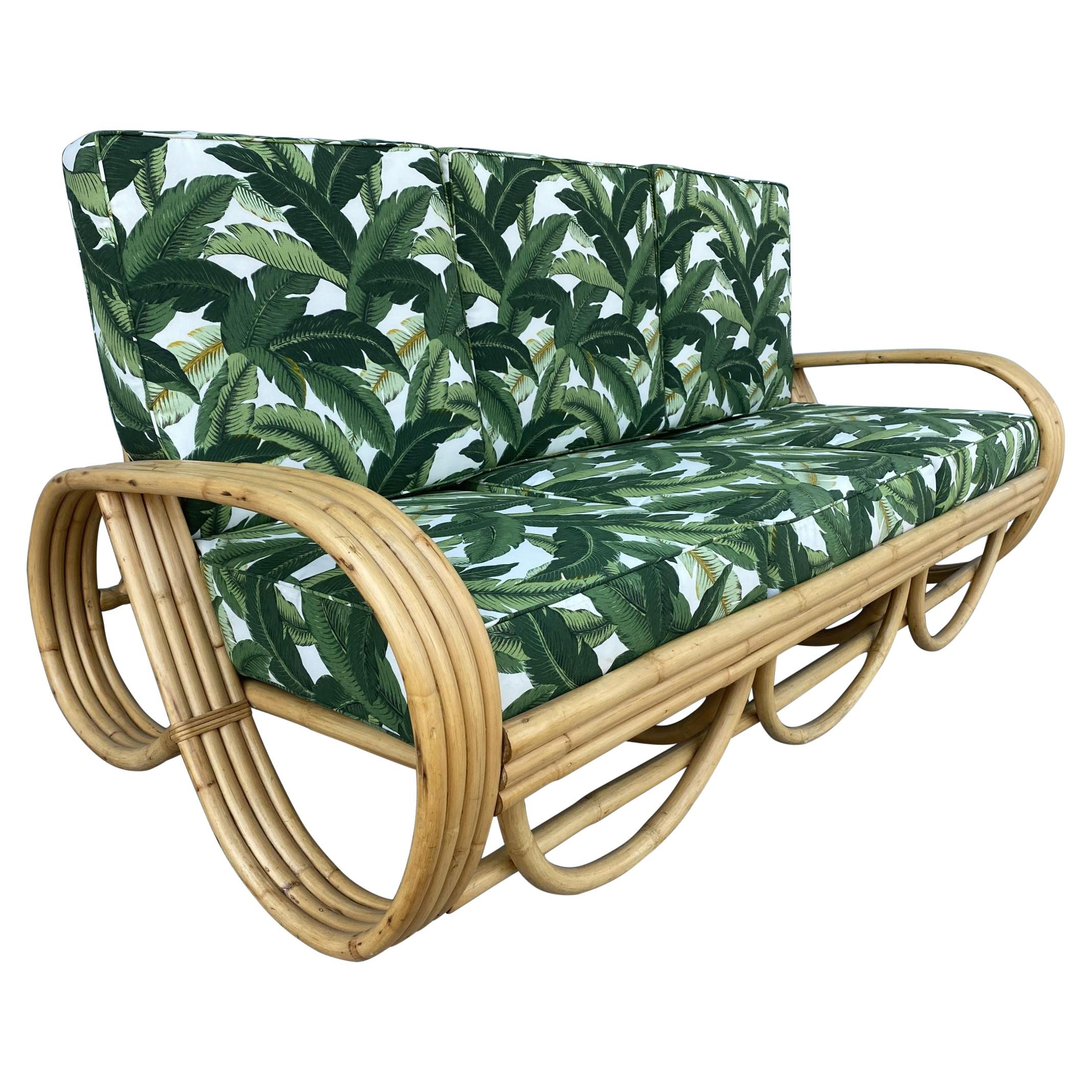 Restored Mid Century Reverse Pretzel Rattan Sofa and Lounge Chair Set