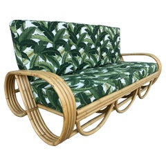 Retro Restored Mid Century Reverse Pretzel Rattan Sofa and Lounge Chair Set