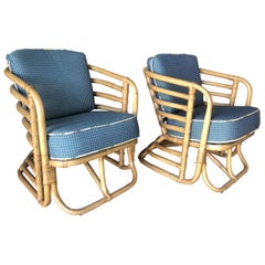 Restored Mid Century Ribcage Rattan Lounge Chair w/ Speed Arms