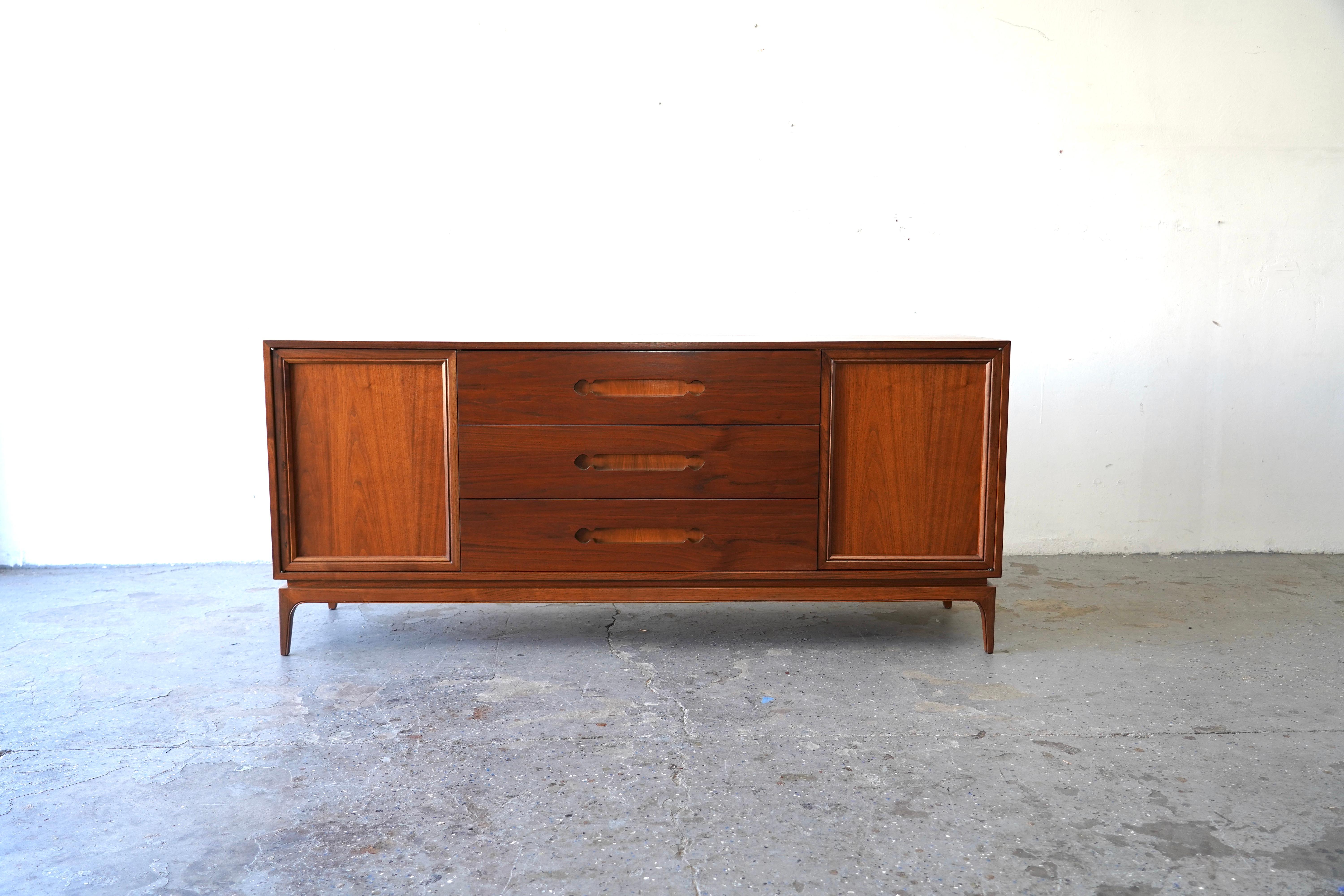 Walnut Restored Mid Century Sahara Low Boy Dresser Credenza For Sale