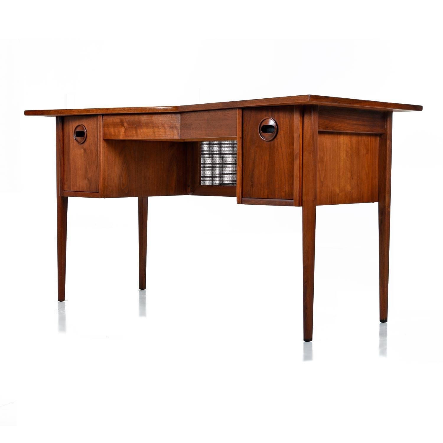 American Restored Midcentury Scandinavian Modern Solid Walnut Top Bow Tie Desk, 1960s