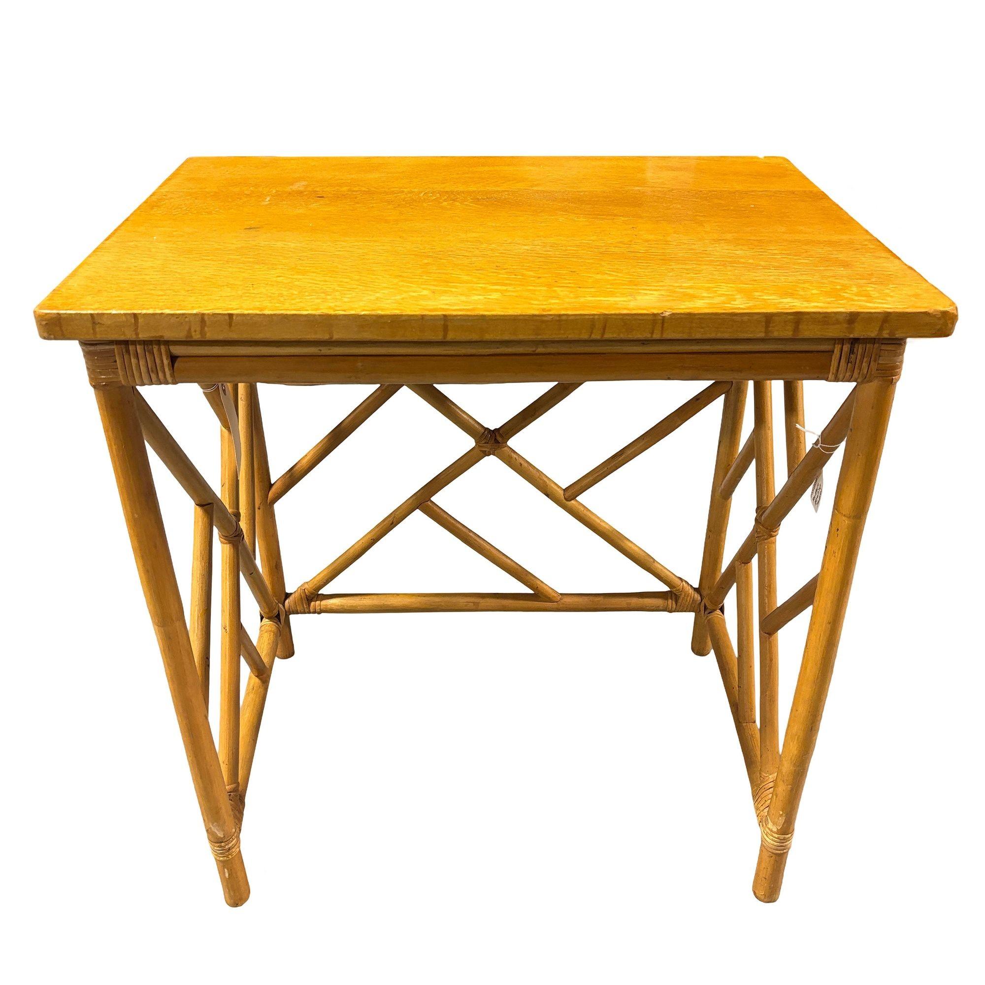 Restored Mid-Century Set of 3 Rattan Nesting Side Tables w/ Mahogany Top For Sale 3