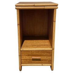 Restored Mid-century Single Drawer Stacked Rattan & Koa Wood Bedside Table