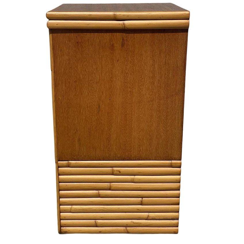 Mid-20th Century Restored Mid-century Single Drawer Stacked Rattan & Koa Wood Bedside Table For Sale