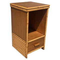 Restored Mid-century Single Drawer Stacked Rattan & Koa Wood Bedside Table