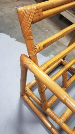 Restored Mid-Century Single Strand "Cube" Rattan Lounge Chair Set