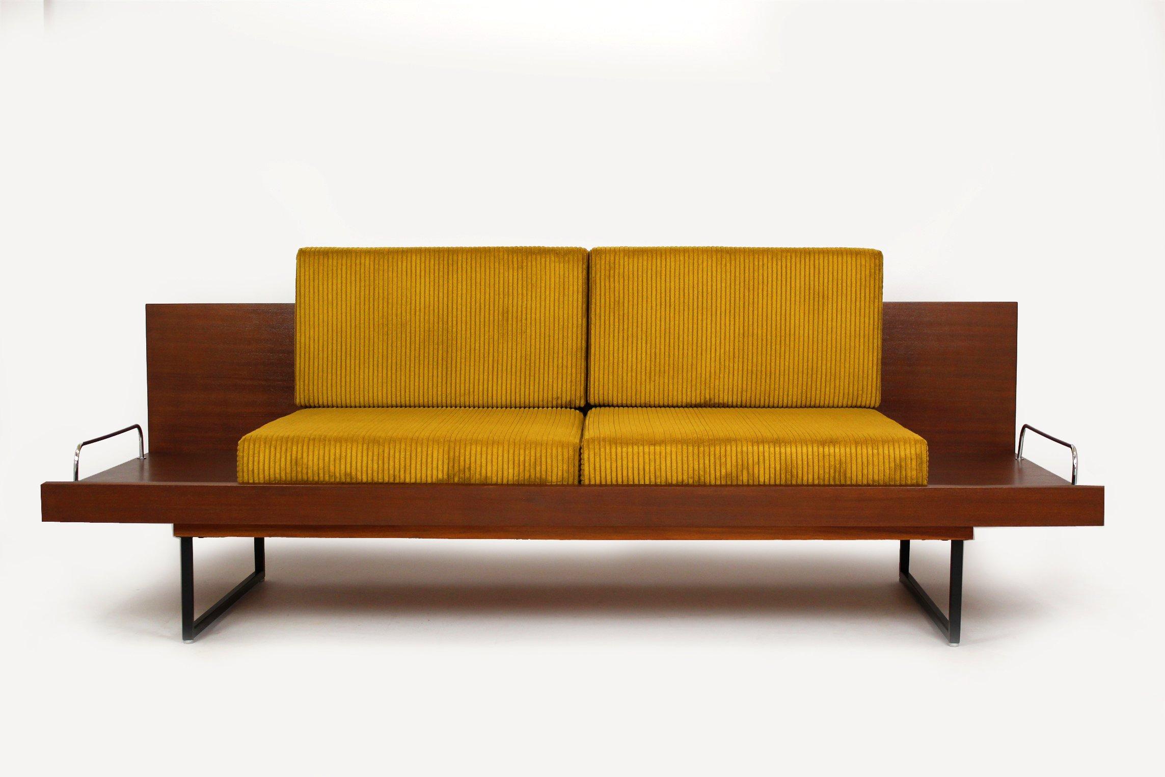 Restored Mid Century Sofa Daybed With Coffee Table from Interier Praha, 1960s For Sale 10