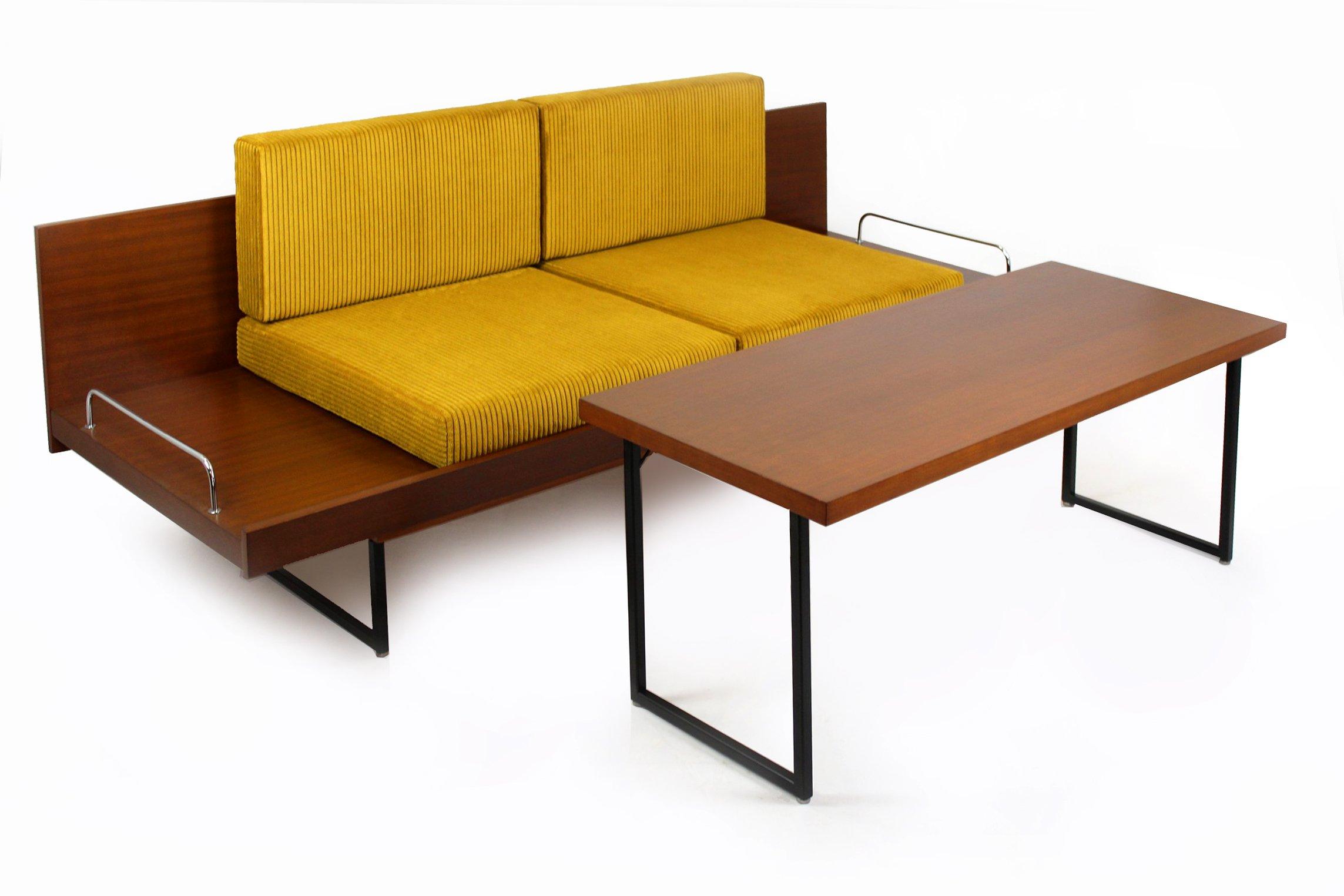 Restored Mid Century Sofa Daybed With Coffee Table from Interier Praha, 1960s For Sale 11