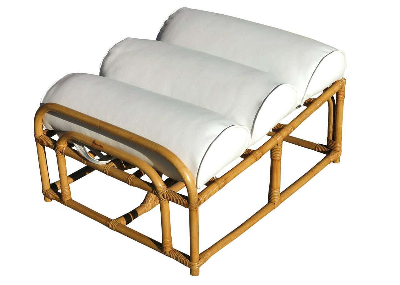 Restored Mid Century Square Pretzel Rattan Lounge Chair with Ottoman 3