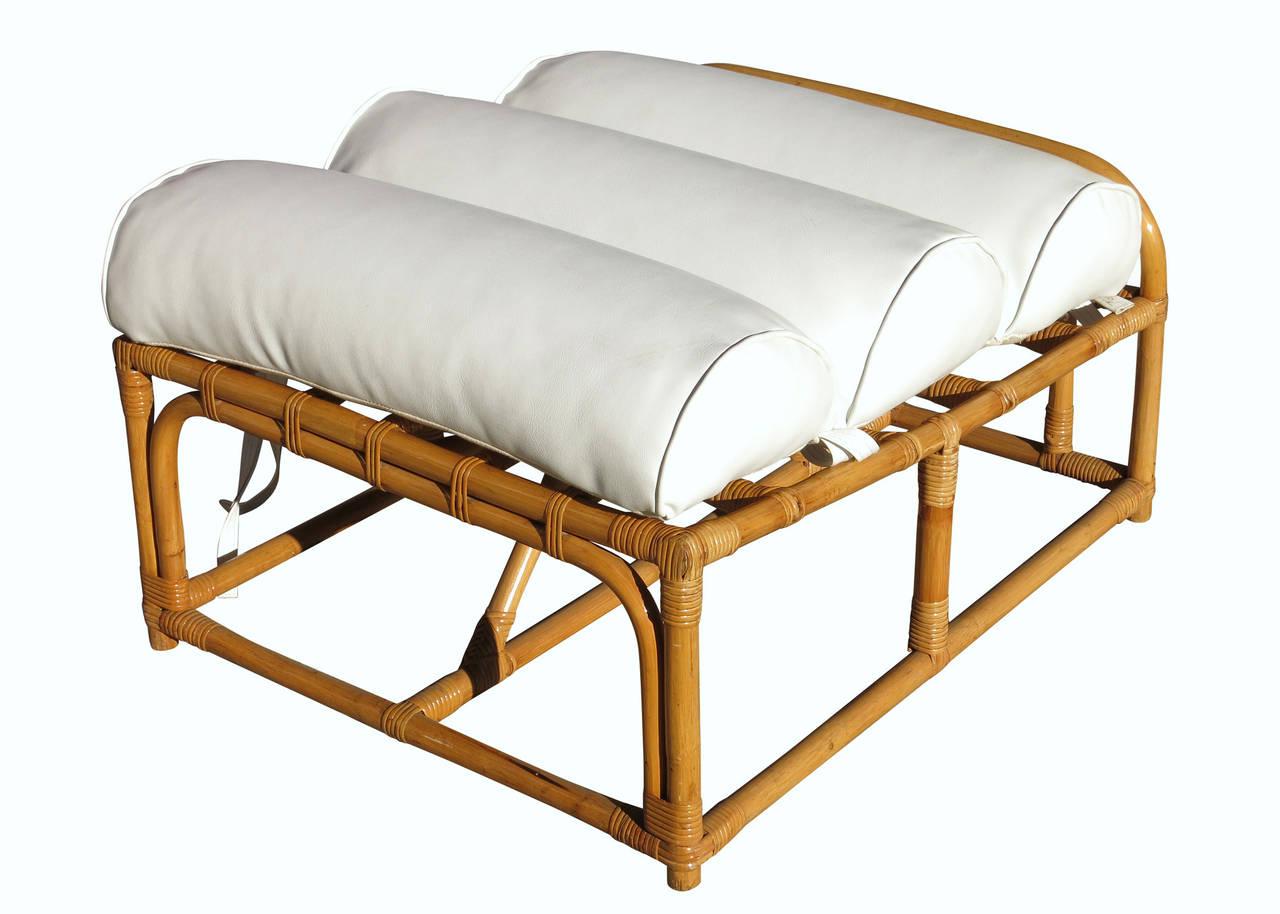 Restored Mid Century Square Pretzel Rattan Lounge Chair with Ottoman 2