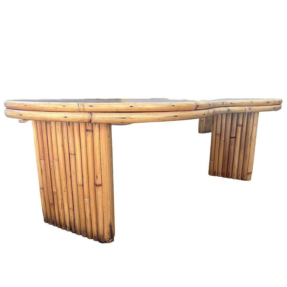 Mid-Century Modern Restored Mid-century Stacked Rattan Biomorphic Coffee Table w/ Formica Top For Sale