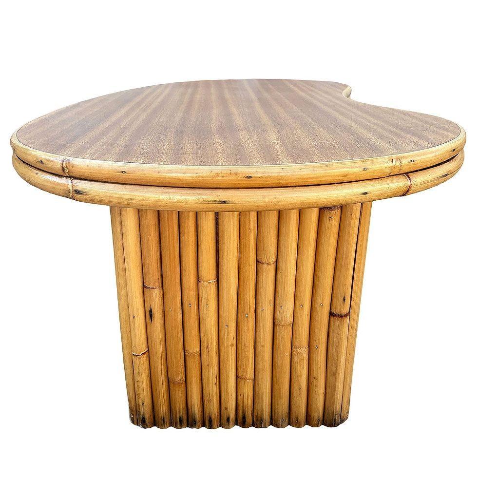 American Restored Mid-century Stacked Rattan Biomorphic Coffee Table w/ Formica Top For Sale