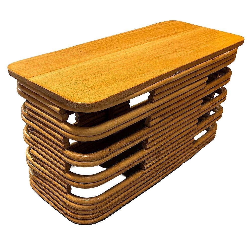 Mid-Century Modern Restored Mid-century Stacked Rattan Side Drinks Table w/ Mahogany For Sale